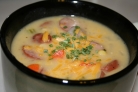 Сырный суп с копченой колбасой