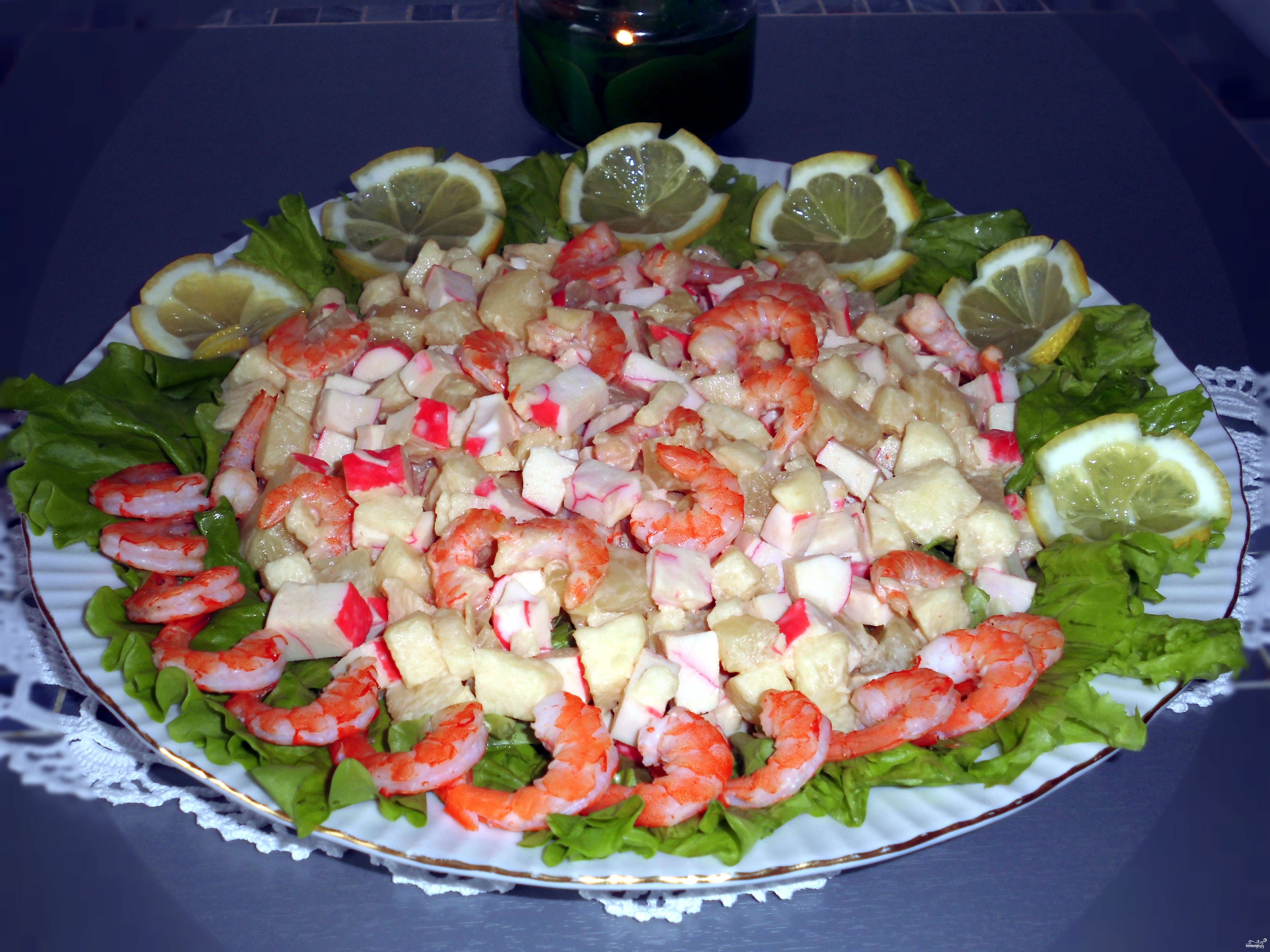 Салат с креветками и салатом рецепт очень вкусный Салат с креветками и салатом рецепт очень вкусный