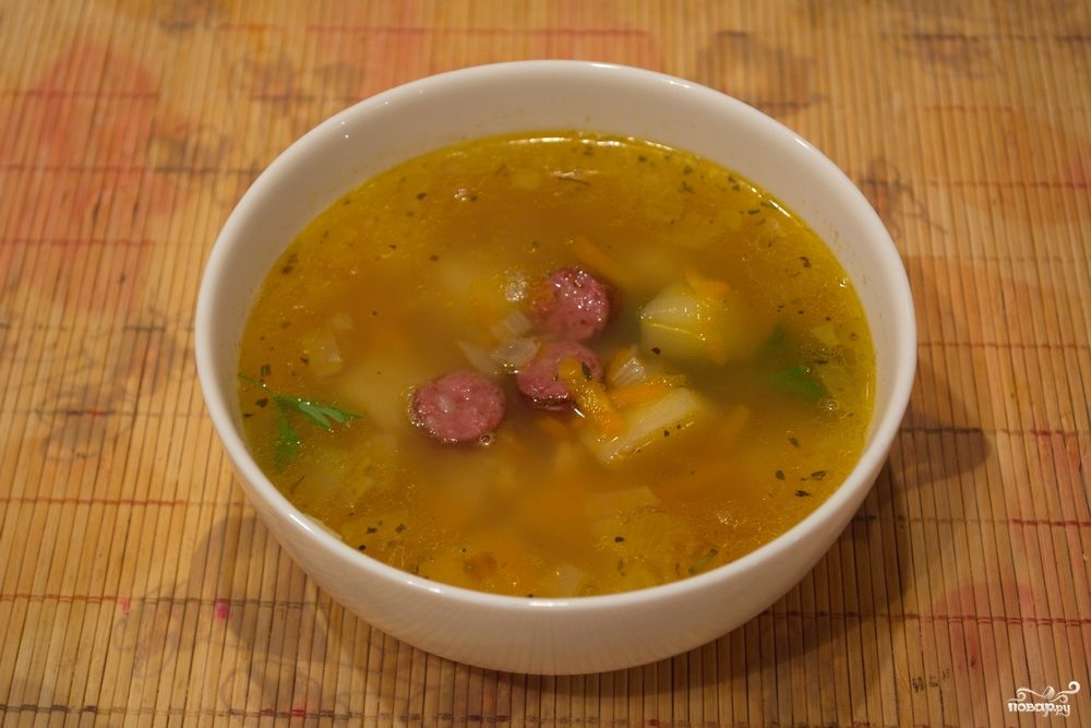 Гороховый суп с охотничими колбасками - пошаговый рецепт с фото на Повар.ру Гороховый суп с охотничими колбасками - пошаговый рецепт с фото на Повар.ру