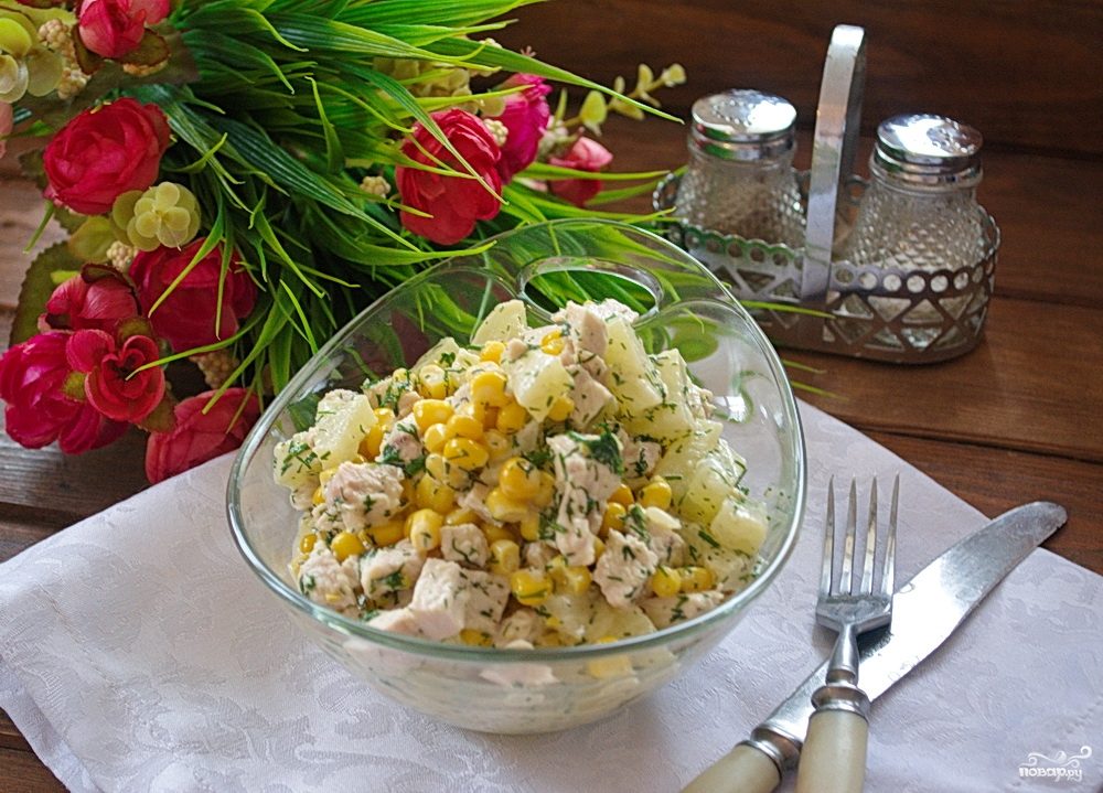 салат курица с ананасом пошаговый рецепт