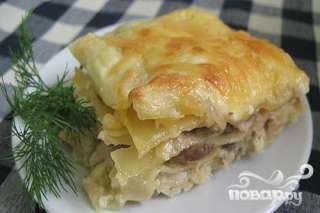 Лазанья с курицей и грибами