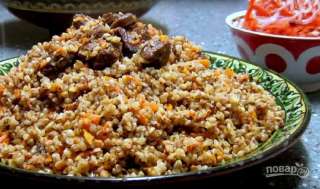 Гречка с мясом в казане