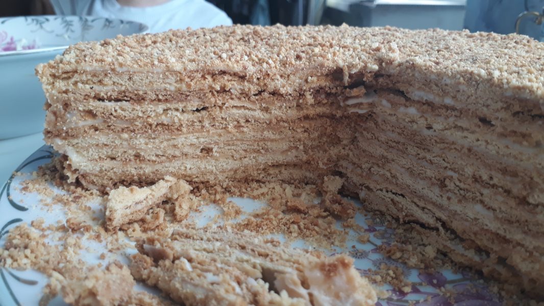 Медовый торт на сковороде пошаговый рецепт с фото со сгущенкой