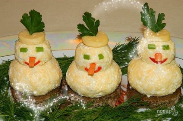 Закуска "Снеговики" к новогоднему столу