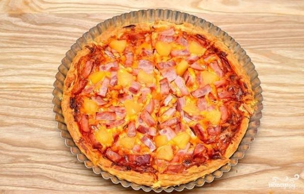 Гавайская пицца с ананасами и курицей рецепт с фото пошагово в домашних