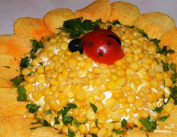Салат подсолнух с чипсами рецепт классический пошаговый рецепт с фото с грибами и курицей