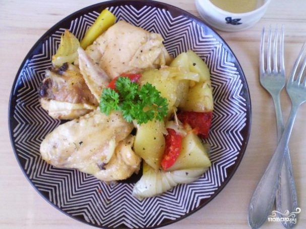 Курица с картошкой в духовке на протвине рецепт с фото пошагово с хрустящей