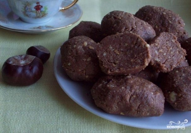 Рецепт колбаски из печенья с какао и маслом классический рецепт с фото пошагово