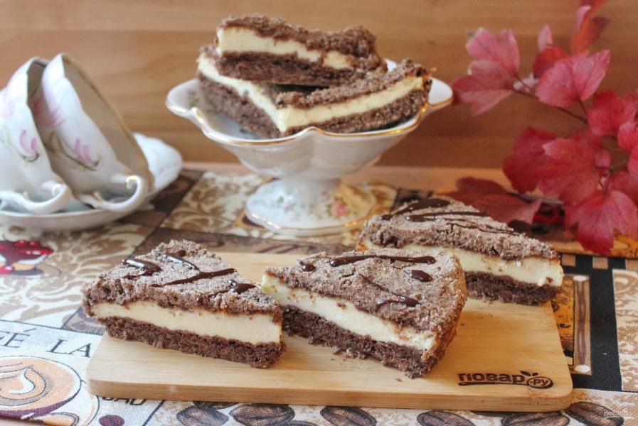 Мраморный творожно-кофейный пирог