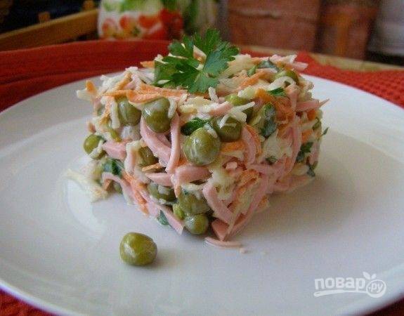 Блинный салат с копченой колбасой рецепт с фото