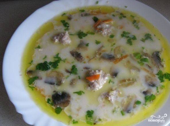 Суп с фрикадельками и грибами  
