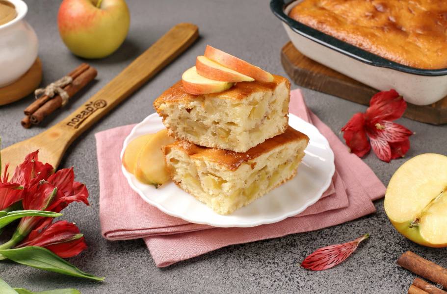 Яблочный пирог с заливкой сметанной простой рецепт пошаговый