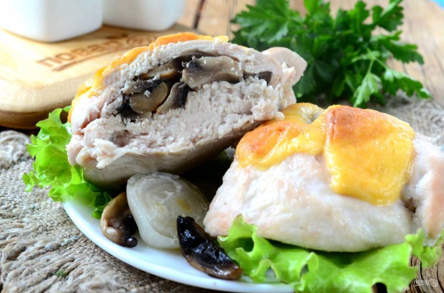 Куриные кармашки с сыром и грибами шампиньонами простой рецепт пошаговый