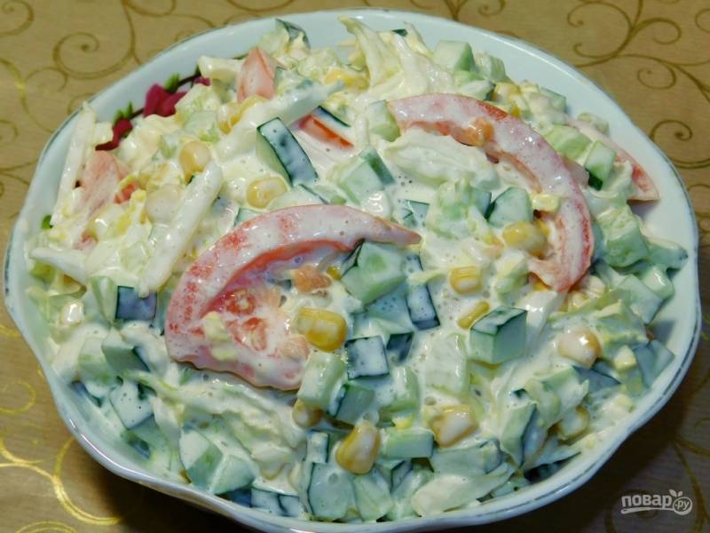 Салат из огурцов и помидоров с майонезом - калорийность, состав, описание - kormstroytorg.ru