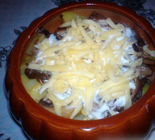 Рецепт: Горшочки с картофелем и грибами - С сушеными белыми грибами. Лучше мяса!