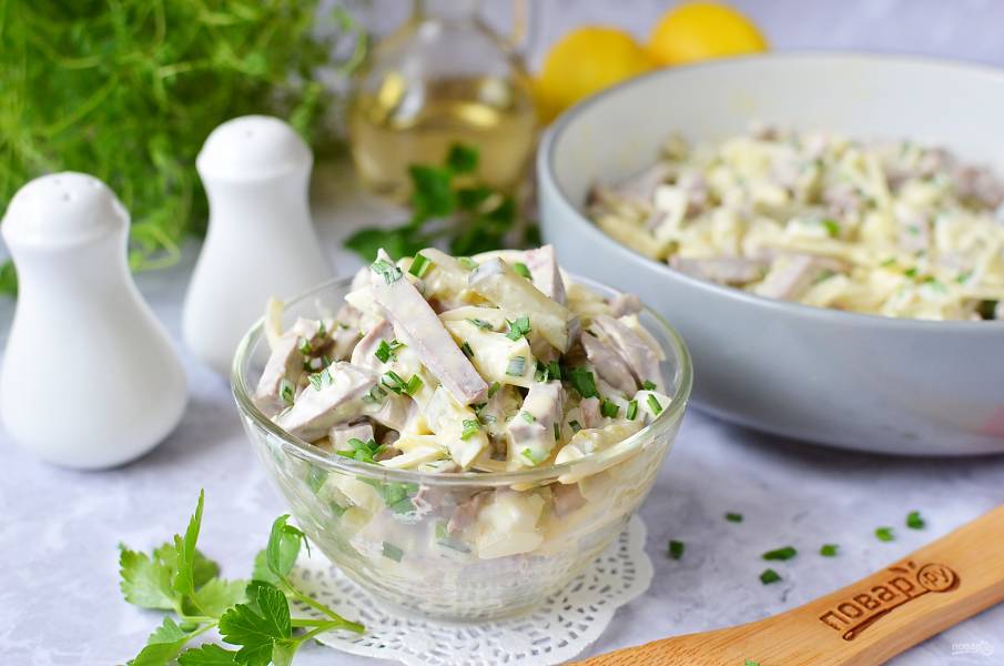 Салат из свиного сердца с картофелем и огурцами — рецепт с фото
