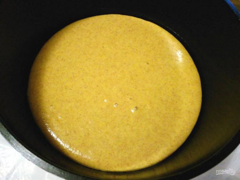 Получившееся тесто сметанной консистенции вылейте на разогретую сковороду, слегка смазанную подсолнечным маслом. 