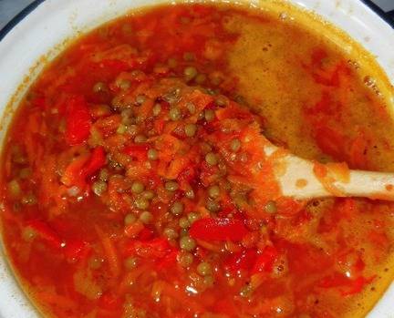 Суп из красной чечевицы и томатной пасты
