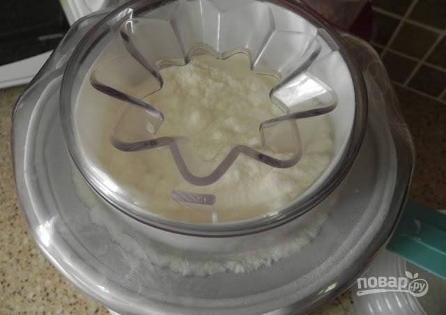 2.	Полученную смесь перелейте в мороженицу и готовьте 20 минут.