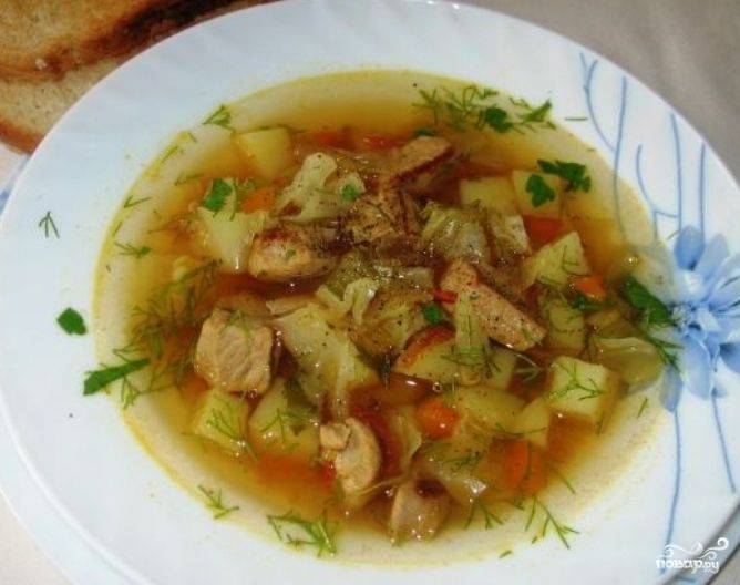 Суп с жареным мясом