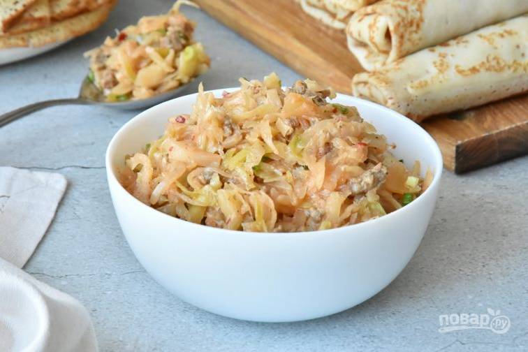 Начинка из фарша и капусты для блинов