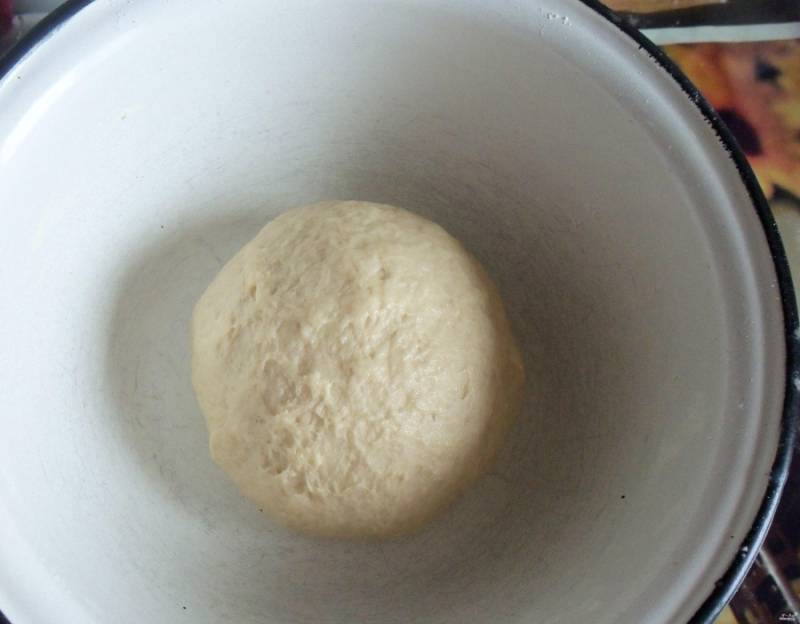 Просейте в полученную жидкость муку. Замешайте тесто. Скатайте его в шар и оставьте в тёплом месте под полотенцем на 30 минут.