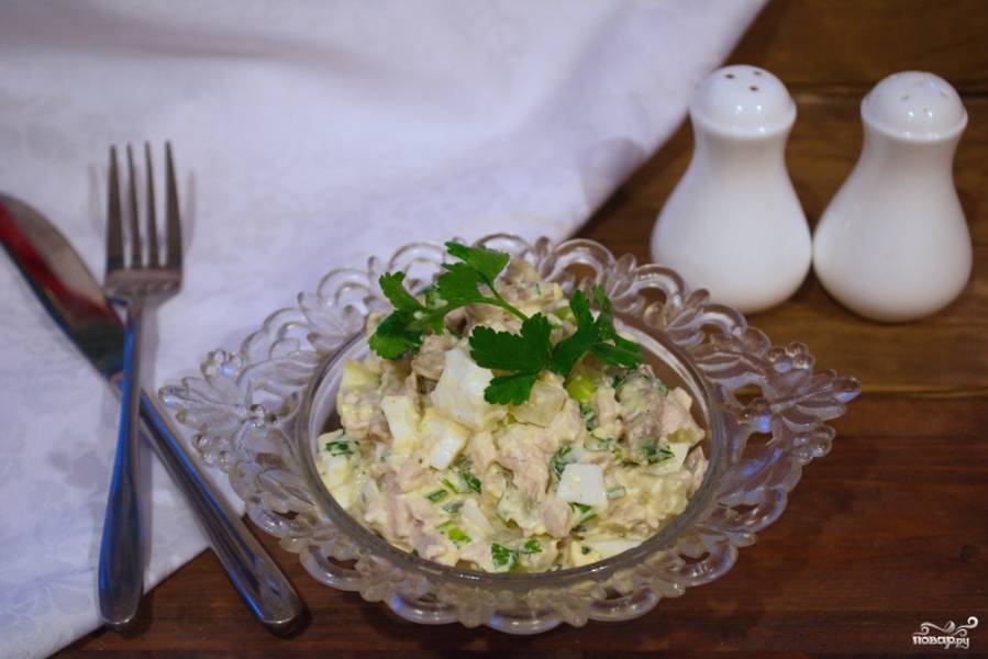 Салат из курицы с ананасами и шампиньонами, пошаговый рецепт с фото