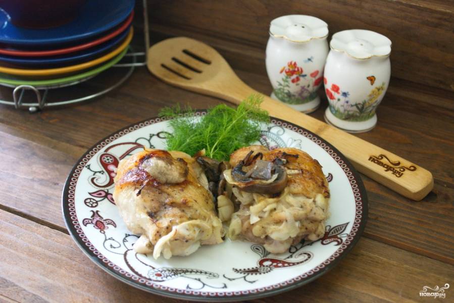 Куриные окорочка с грибами – пошаговый рецепт приготовления с фото