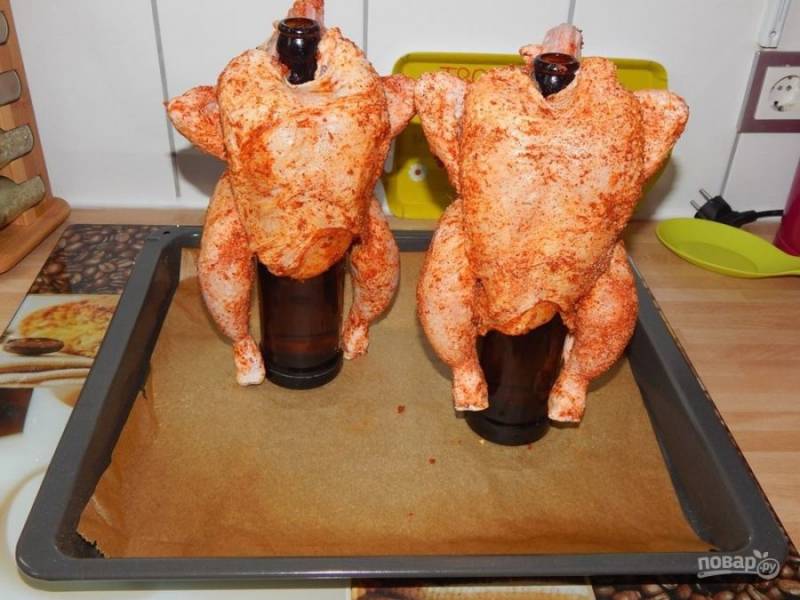Как приготовить курицу на бутылке в духовке