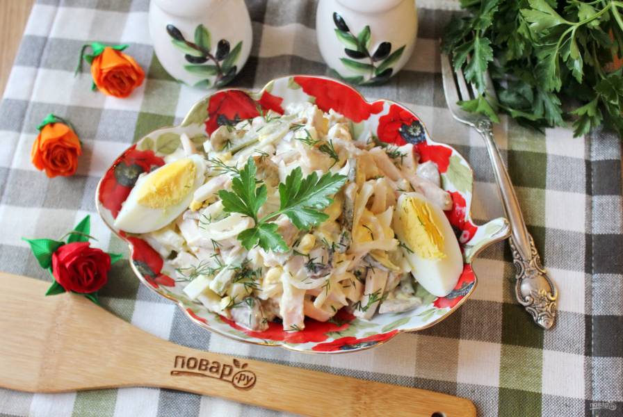Салат с ветчиной, грибами и сыром - простой и вкусный рецепт с пошаговыми фото