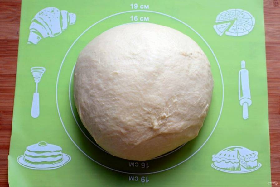 Вымешанное тесто гладкое и податливое. Скатайте его в шар и выложите в смазанную маслом миску подходить. Оно должно увеличиться не меньше, чем в 2,5 раза.