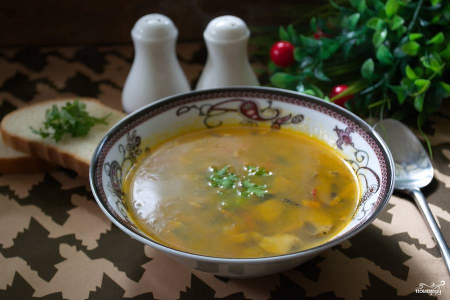 Грибной суп на курином бульоне