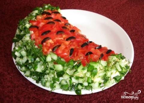 Салат «Арбузная долька» — рецепт с фото. Как приготовить салат в виде арбузной дольки с курицей?