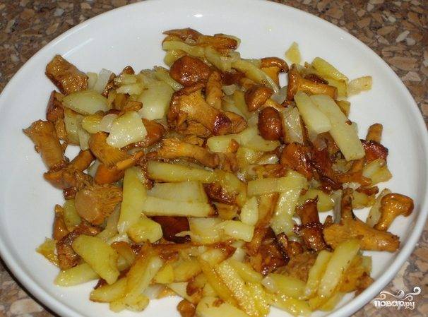Грибы с картошкой – лисички с картофелем жаренные на сковороде