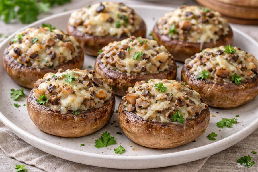 Фаршированные шампиньоны с сыром и зеленью