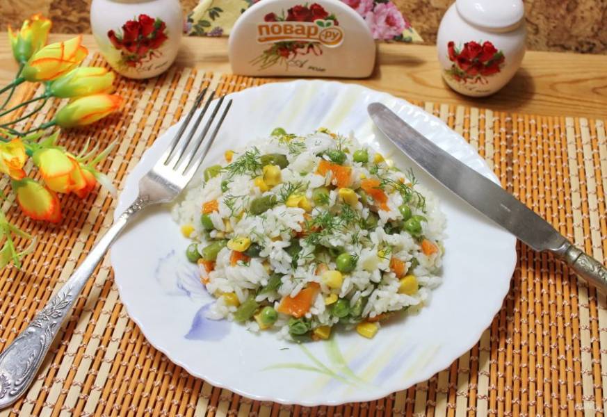 Салат с рисом, фасолью и кукурузой, пошаговый рецепт на ккал, фото, ингредиенты - Эллиса