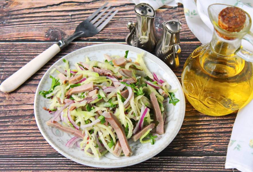 Салат из языка с креветками и ананасом | Vinaigrette recipes, Jicama, Food