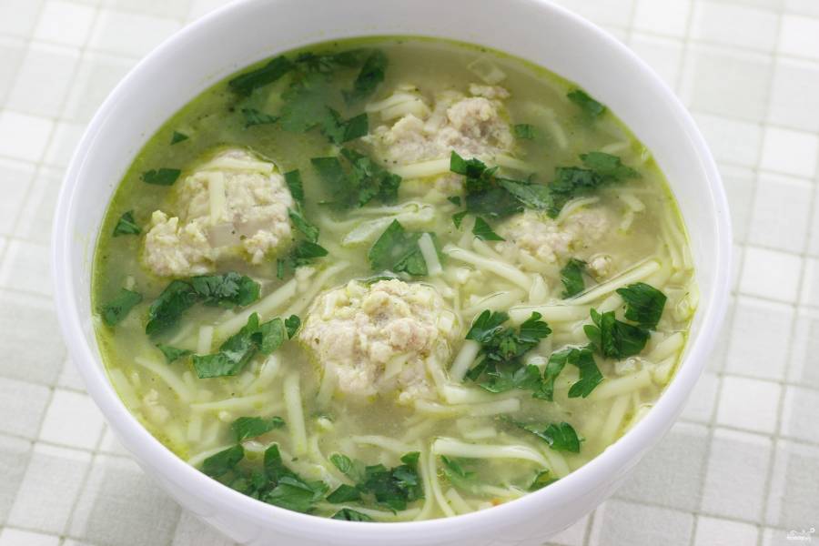 Суп с фрикадельками и вермишелью: калорийность и БЖУ на грамм, рецепт приготовления