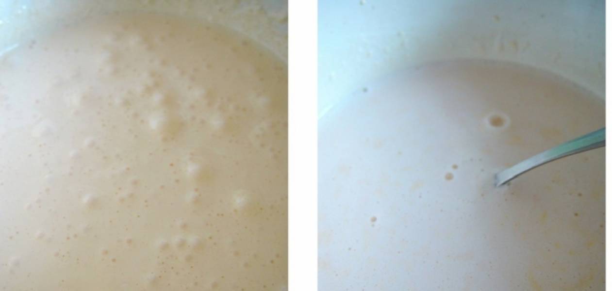 Отделите белки от желтков. Желтки взбейте с сахаром и ванильным сахаром до белого цвета. Постепенно вливаем молоко, добавьте щепотку соли.
