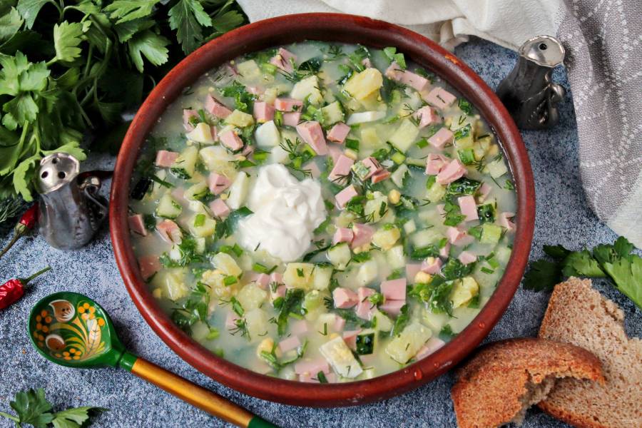 Окрошка с колбасой