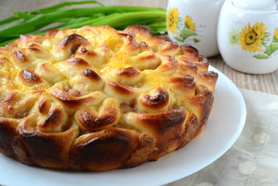 Мясной пирог «Хризантема» с фаршем и сыром. Пошаговый рецепт с фото | Кушать нет