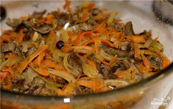 Салат с Куриными Сердечками рецепт с морковью луком и огурцами