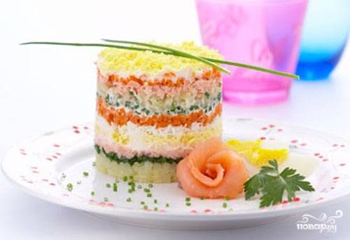 Торт салат суши слоями с красной рыбой рецепт с фото пошагово