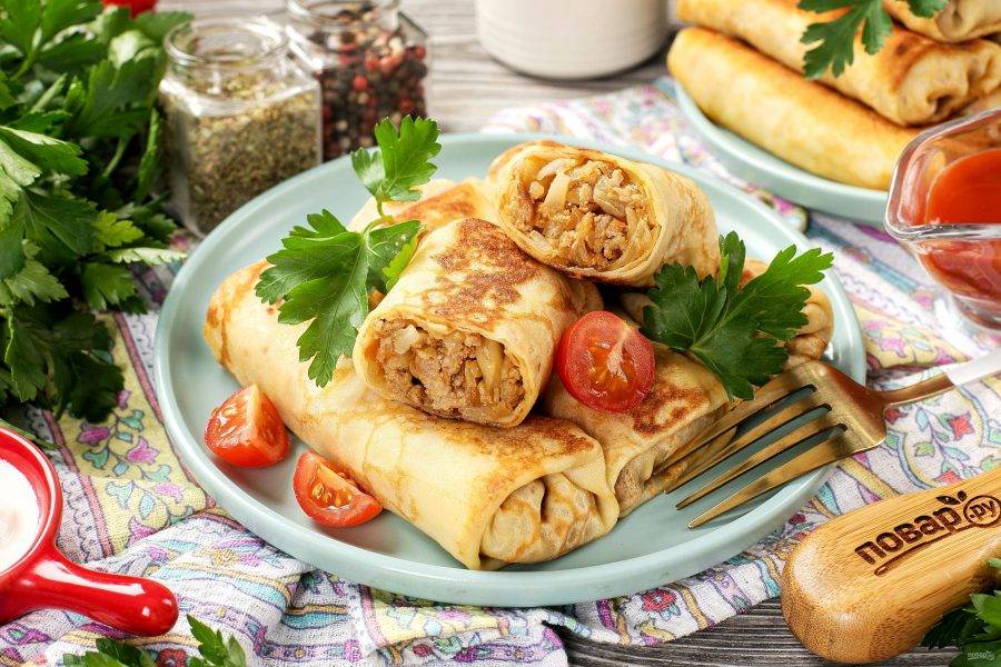 Блинчики с мясом и заготовки для них