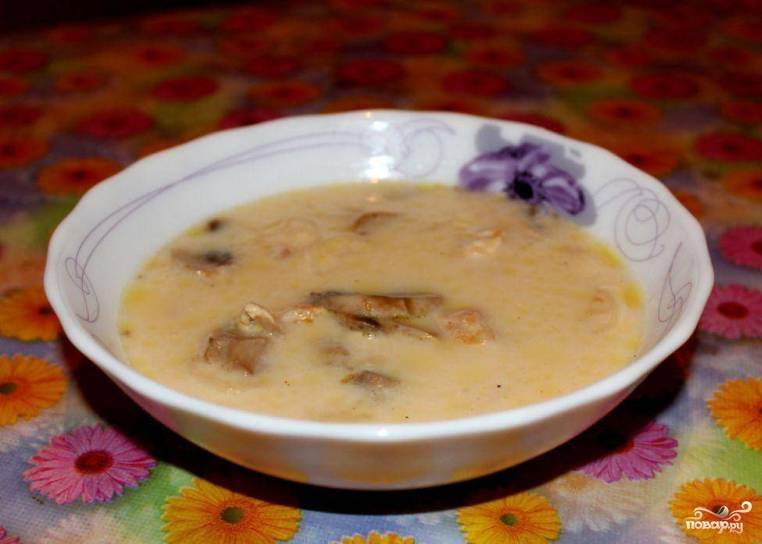 Сырный Суп с Курицей грибами и плавленым сыром пошагово