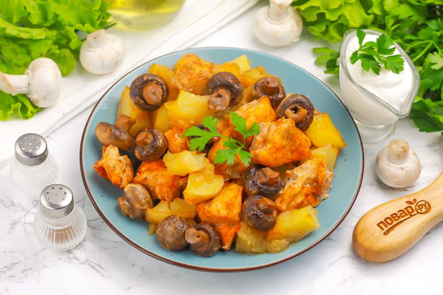 Индейка с картошкой и шампиньонами
