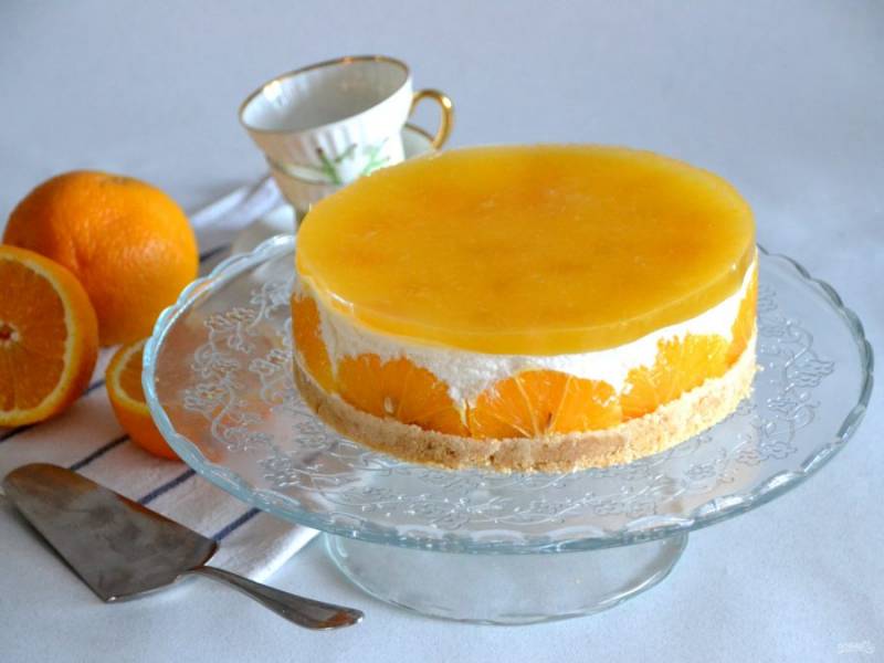 Творожно-йогуртовый торт с апельсинами без выпечки