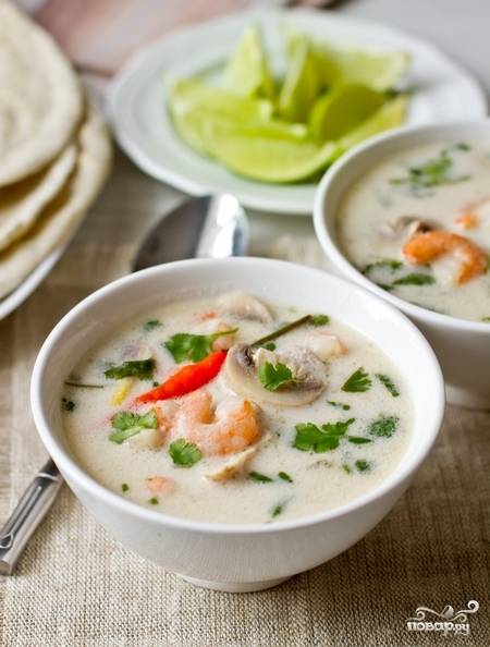 Супы с креветками и грибами
