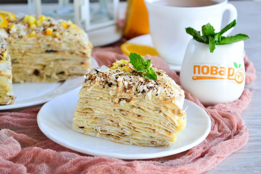 Ленивый торт Наполеон из лаваша – пошаговый рецепт – без выпечки — Шуба