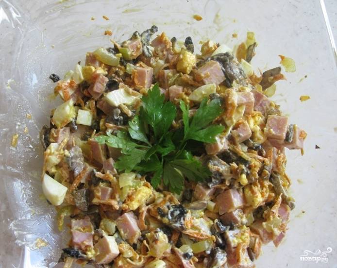 Салаты с мясом и грибами